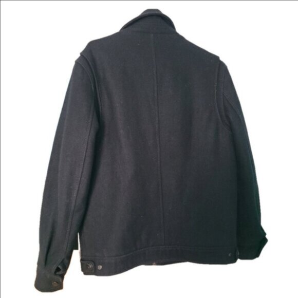 POINT ZERO Black Wool Pocket Mid Length Collar Full Zip Overcoat Jacket Small - Picture 11 of 11